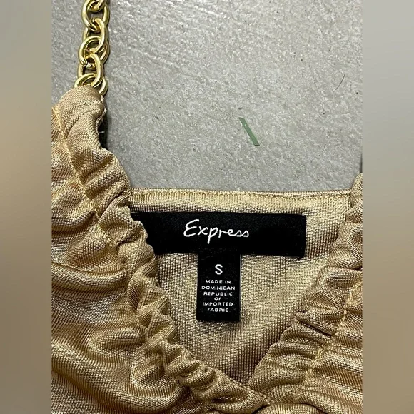 Vintage Y2k Express Gold Metallic Chain Going Out Halter Top SMALL sparkly party - Picture 6 of 10